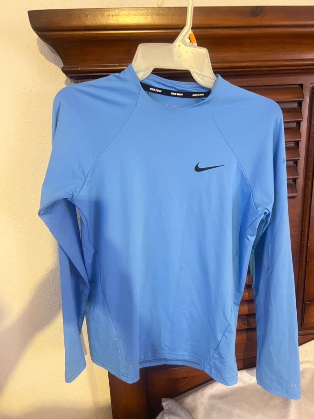 Nike Light Blue Swim Rash Guard with White Swoosh